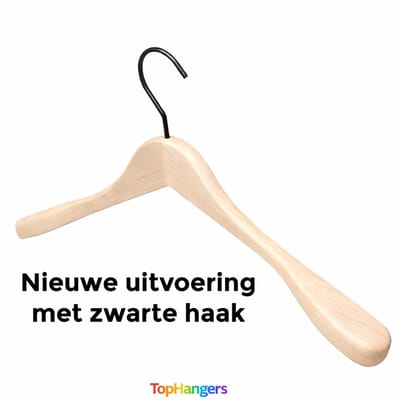TopHangers [Set van 5] - Moderne & trendy mat gelakte houten kledinghangers / garderobehangers / jashangers / colberthangers met een prachtige natuurlijke uitstraling en voorzien van een dikke in het matzwart uitgevoerde draaibare haak