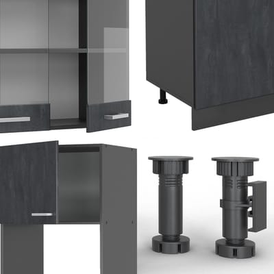 Vicco R-Line Complete keukeneenheid – 300 cm zonder werkblad Zwart beton/antraciet