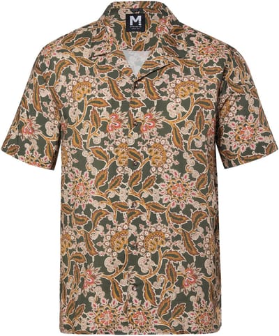 Men Plus - Heren - overhemd korte mouw Cubaanse kraag boxy fit all-over print - Bruin - Maat 3XL
