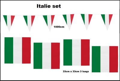 1x Vlaggenlijn Italie 1000cm + 20x Servetten Italie 33cm x 33cm 3 laags - Italie set - Italy thema feest voetbal
