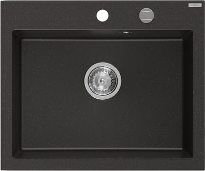 Mexen Elix granieten gootsteen 1-komor 600 x 500 , zwart/gouden metallic, chrom sifon - 6525601005-75