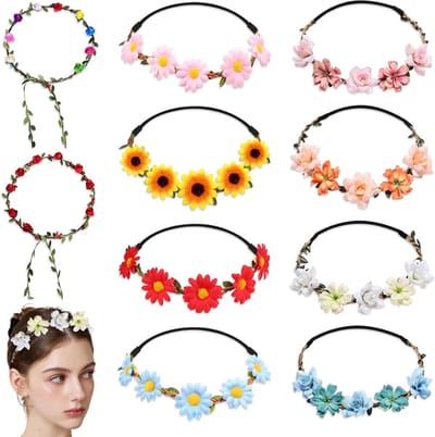 Bloemenkrans Haaraccessoire, 10 Stuks Bloemencrown Hoofdband, Boho Haarband voor Bruiloft, Verjaardag en Festivals