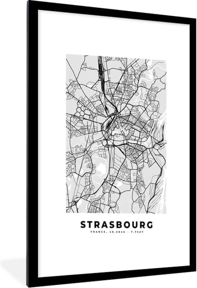 Fotolijst incl. Poster - Kaart - Stadskaart - Strasbourg - Plattegrond - Frankrijk - 60x90 cm - Posterlijst