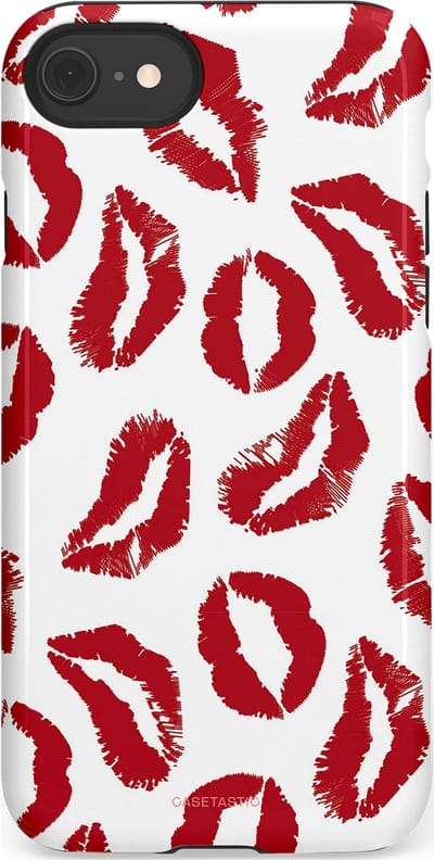 Casetastic Hoesje Geschikt voor Apple iPhone 7/8/SE - Stijlvolle Beschermende Duo-layer Case - Liefdeskusjes Rood Zoenen