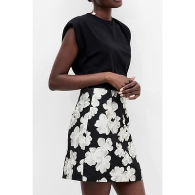 French Connection Lora Poly Jacquard Mini Skirt Porcelain Cream/blac Size: 10 | Mini Skirts Outlet | Dames | Zwart