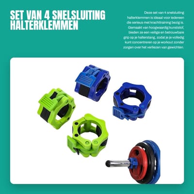 Dailygoods- Haltersluitingen 4 Stuks - Snelsluiting - Halterklemmen - Barbell Klem - Geschikt voor Halterstangen 30mm - Hoogwaardig Kunststof - Gewichtklemmen