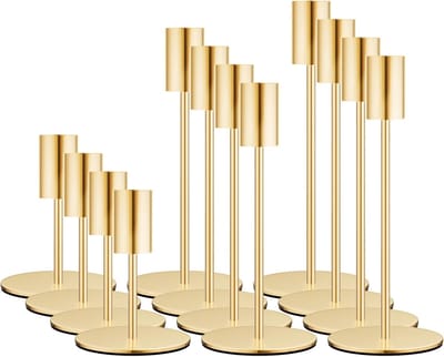 Set van 12 Gouden Kandelaren Kegelvormig - Decoratieve Kaarsenstandaards voor Tafel of Schouw