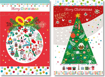 MGPcards - 20 Luxe dubbele wenskaarten - Kerstkaarten / Nieuwjaar - Foliebewerking - Witte envelop - 10.5 x 16 cm - 2 Motieven per doosje