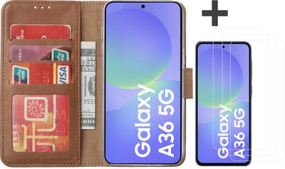 Hoesje met 3 Stuks Screenprotectors Geschikt voor Samsung Galaxy A36 – Arara bookcase met pasjeshouder - Bruin