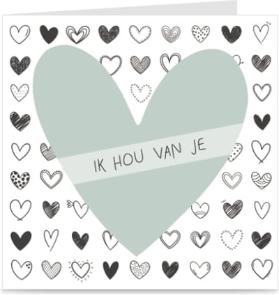 IK HOU VAN JE | kaart met heel veel hartjes / wenskaart met envelop | liefde