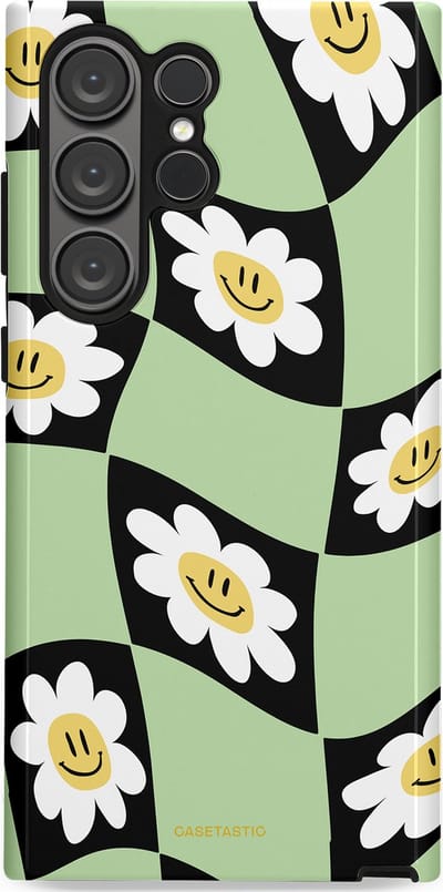 Casetastic hoesje geschikt voor Samsung Galaxy S23 Ultra - Dubbellaagse bescherming - Golvende madeliefjes - Fashion Case - Mintgroen Zwart Wit Beige
