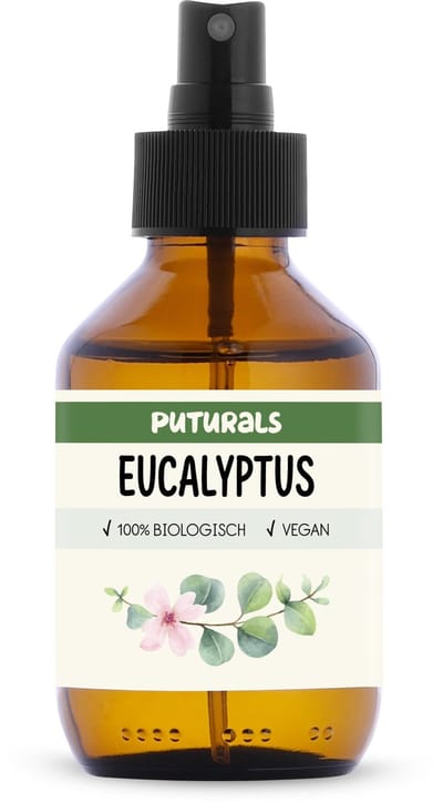 Puturals Eucalyptuswater 100% Biologisch - 150ml - Eucalyptus Spray voor Huid en Haar - Zonder Alcohol - Puur en Vegan - Bijproduct van Eucalyptus Olie - Bruine Glazen Fles + Verstuiver