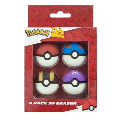 OttoSimon Pokémon gummen set - 4 stuks - kleurrijke Pokéball gummen.