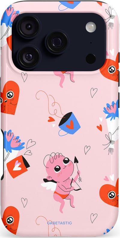 Casetastic hoesje geschikt voor Apple iPhone 17 Pro - MagSafe - Dubbellaagse bescherming - Cupido's Keuze - Fashion Case - Lichtgrijs Lichtroze Wit Rood