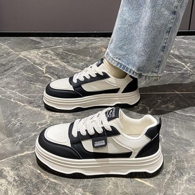 nieuwe Koreaanse versie sponskoek schoenen voor kinderen, dikke zool lichtgewicht, student casual sport board schoenen voor dames 38 black