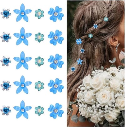 Set van 20 Blauwe Kleine Bloem Haarspeldjes met Mini Rhinestones - Schattige Haaraccessoires voor Bruidskapsels en Feestelijke Gelegenheden