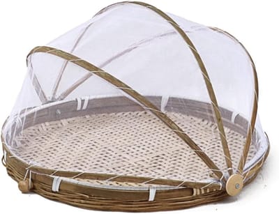Handgeweven Ronde Voedselmand met Netdeksel voor Keuken en Picknick, Ideaal voor Brood, Fruit en Groenten, Verkrijgbaar in 30cm, 35cm en 40cm