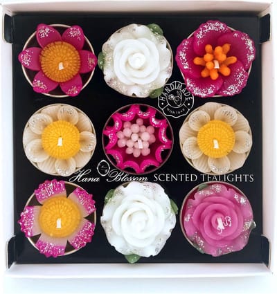 Set van 9 Grote Tropische Geurende Theelichtjes met Glitter in Luxe Geschenkdoos