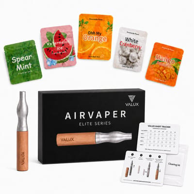 Originele VALUX Airvaper Elite Series - Stoppen met roken - Nicotinevrij alternatief zonder rook of damp - Complete set - 5 smaken - 9 artikelen in verpakking