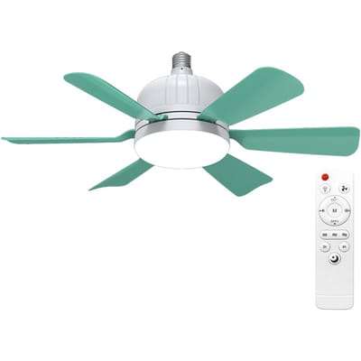 Stille verwijderbare ventilatorbladventilatorlamp Ventilatorlamp met zes bladen Kleurtemperatuur instelbaar van 3000K-6500K сyaan