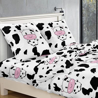 Universeel - 3D Dekbedovertrek Set - HAPPY COW Motief - 140x200 cm - Katoen & Ritssluiting