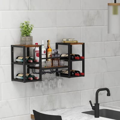 Core® Wijnrek Muur - Wijnrek - Wijnrek Ophangbaar - Zwart- 88cm x 25cm x 40cm