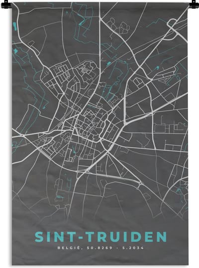 Wandkleed - Wanddoek - Plattegrond – Sint Truiden – Blauw – Stadskaart - Kaart - 120x180 cm - Wandtapijt