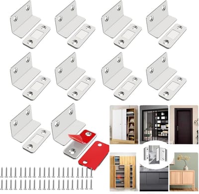 Magnetische Sluitingen - Kastdeur Magneet - Kasten Sluiten - Ultra Dun L-Vormig - 10 Stuks - Zilver