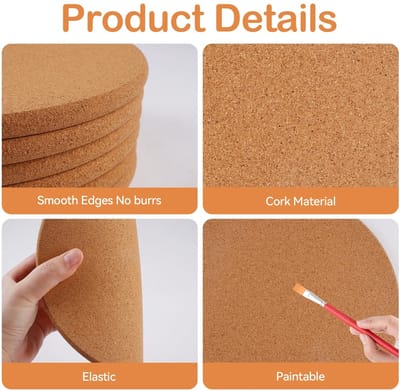 Dailygoods- Onderzetters Kurk Set van 6 - Antislip Onderzetters - Bescherming Tafelblad - Lichtgewicht en Duurzaam - DIY Creativiteit - 19 cm en 1 cm Dik - Onderzetter