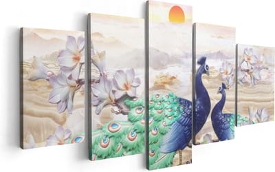 Artaza Canvas Schilderij Vijfluik Twee Pauwen Bij Elkaar Met Bloemen - Liefde - 100x50 - Foto Op Canvas - Canvas Print