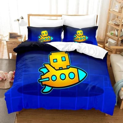 3D Print Cartoon Game Geometry Dash Beddengoed Set Dekbedovertrek Bedset Dekbedovertrek Kussensloop Dekbed King Queen Size Jongens Volwassene 135X200cm-2pcs