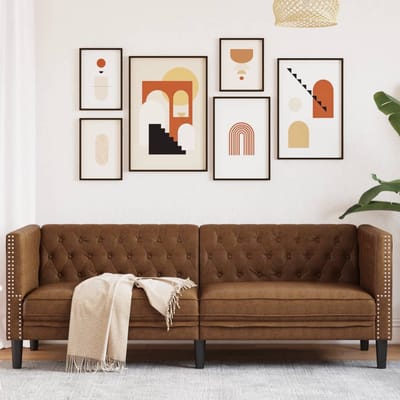 vidaXL - Driezitsbank - Chesterfield-stijl - kunstsuède - bruin