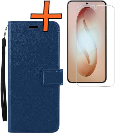 Hoes - Met Screenprotector - Geschikt voor Samsung Galaxy S26 - Luxe Pasjeshouder - Bookcase Portemonee - Flip Case - Kunstleer Book Case - Flipcase - Book Cover - Walletcase - PortemonneeHoes - Donkerblauw