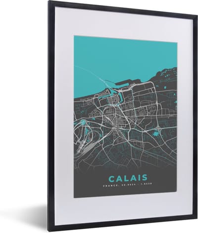 Fotolijst incl. Poster - Calais - Frankrijk - Plattegrond - Kaart - Stadskaart - 30x40 cm - Posterlijst