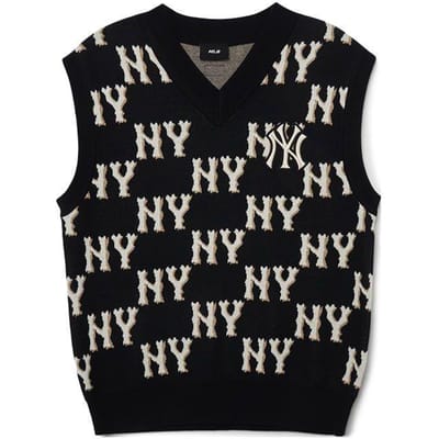 Gilet Tricoté Imprimé Lettres Vintage MLB New York Yankees Gilet Unisexe Noir 3AKPM0331-50BKS S gray