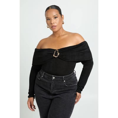 boohoo Dames Bardot bodysuit met extra afwerkingsdetail | Black | Maat: 24