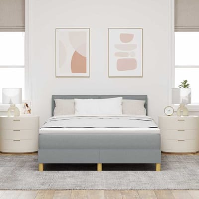 vidaXL - Boxspring - bed - met - kussen - Lichtgrijs - 140 - x - 190 - cm - Stof