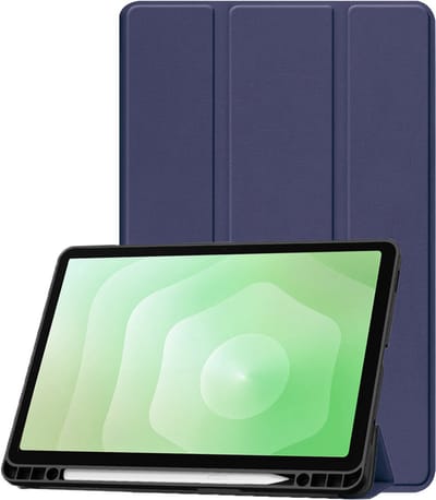 Hoesje Geschikt voor Samsung Galaxy Tab S11 - Dun & Stevig - Trifold Bookcase - Hard Cover Case - Met Uitsparing Geschikt voor S Pen - Hardcover Book - Tablet Hoes - Donkerblauw
