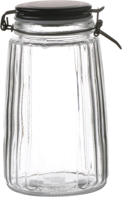Urban Living Voorraadpot/bewaarpot - 1,8L - glas - met beugelsluiting - mat zwarte deksel
