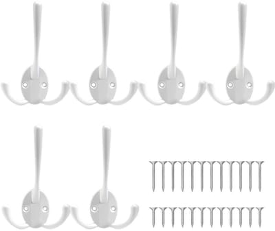 Dailygoods- Jashaken 6 Stuks - Wandhaken Met 3 Haken - Zinklegering - Inclusief 24 Schroeven - Voor Kleding/Hats/Handdoeken - Schokbestendig