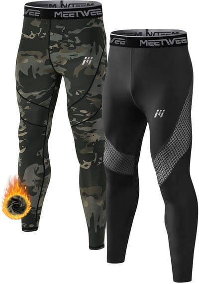 MEETHOO 2 Stuks Thermo Legging Heren- Thermisch Ondergoed - Thermisch Ondergoed - Warme Onderkleding - Heren Thermisch Ondergoed-Zwart/Zwart Camo-S
