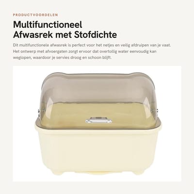 Dailygoods- Afwasrek Ruimtebesparend - Afdruiprek met Stofdichte Hoes - Vaatdroogbox met Afvoerbak - Multifunctionele Servieshouder - Efficiënt Afvoerontwerp - Ruime Opslagcapaciteit - Afwasdroogbox
