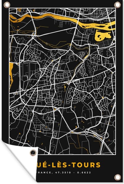 Muurdecoratie Joué-les-Tours - Stadkaart - Plattegrond - Kaart - Frankrijk - 120x180 cm - Tuinposter - Stadskaart - Tuindoek