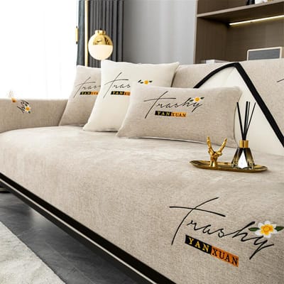 Chenille Geborduurde Letter Bankhoes Vier Seizoenen Universeel Antislip Bankhoes L-vorm Hoekbankhoes Woonkamer Kussen 70x70cm 1pcs