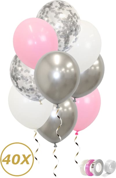 Zilveren Ballonnen Confetti Verjaardag Versiering Roze Helium Ballonnen Babyshower Feest Versiering Geboorte – 40 Stuks