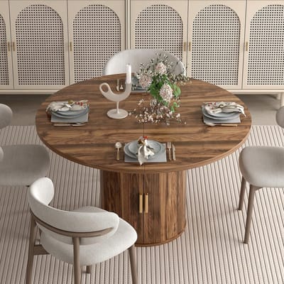 Uitschuifbare Eettafel - Ronde Keukentafel - Dineren Vergaderen Thuis - Verborgen Opbergbasis - 110 tot 150cm - Walnoot