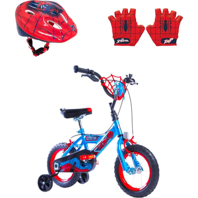 Spiderman fietsset; fiets 12 inch, handschoenen en helm