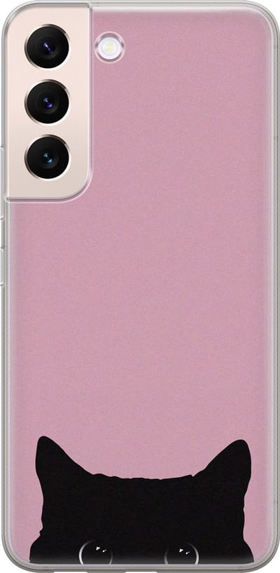 Hoesje geschikt voor Samsung Galaxy S22+ - Zwarte kat - Soft Case - TPU - Print - Roze - Mooie Telefoonhoesjes