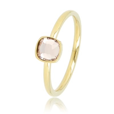 My Bendel - Ring Goudkleurig met Vierkante Roze Glassteen - Goudkleurige Ring met Vierkante Glassteen • Roze - met Luxe Cadeauverpakking | Sieraden Voor Dames | Maat 17.00 Mm / Maat 53