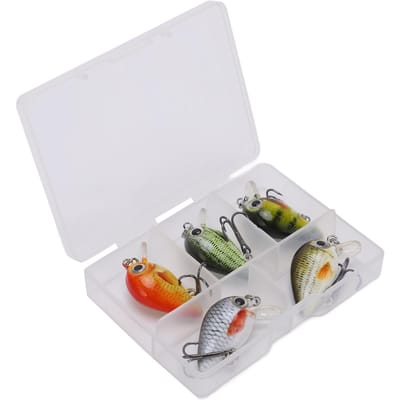 5 Pcs Mini Leurres de Pêche Crankbait Réalistes Kit de Leurres Durs de Pêche avec Boîte pour Eau de Mer et Eau Douce Type 3 white